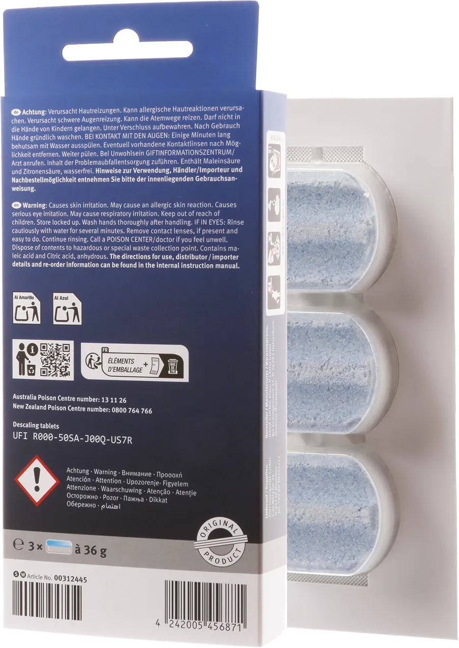 Descaling Tablets Suitable For Coffee Machines Region Süd/west (de,en,ar,el,es,fr,hu,it,nl,pt,ru,tr,ukr) 00312530