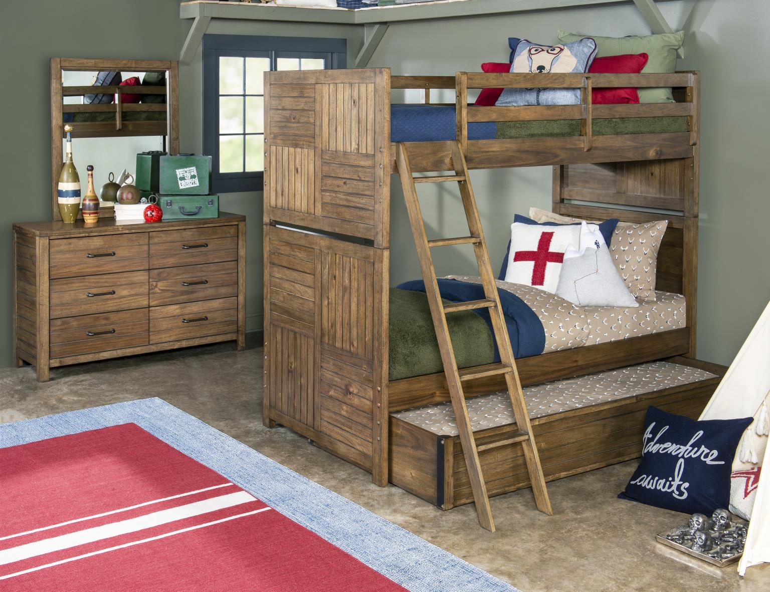 0832 Summer Camp LK Complete Twin Over Twin Bunk Bed Brown Finish 08328110K