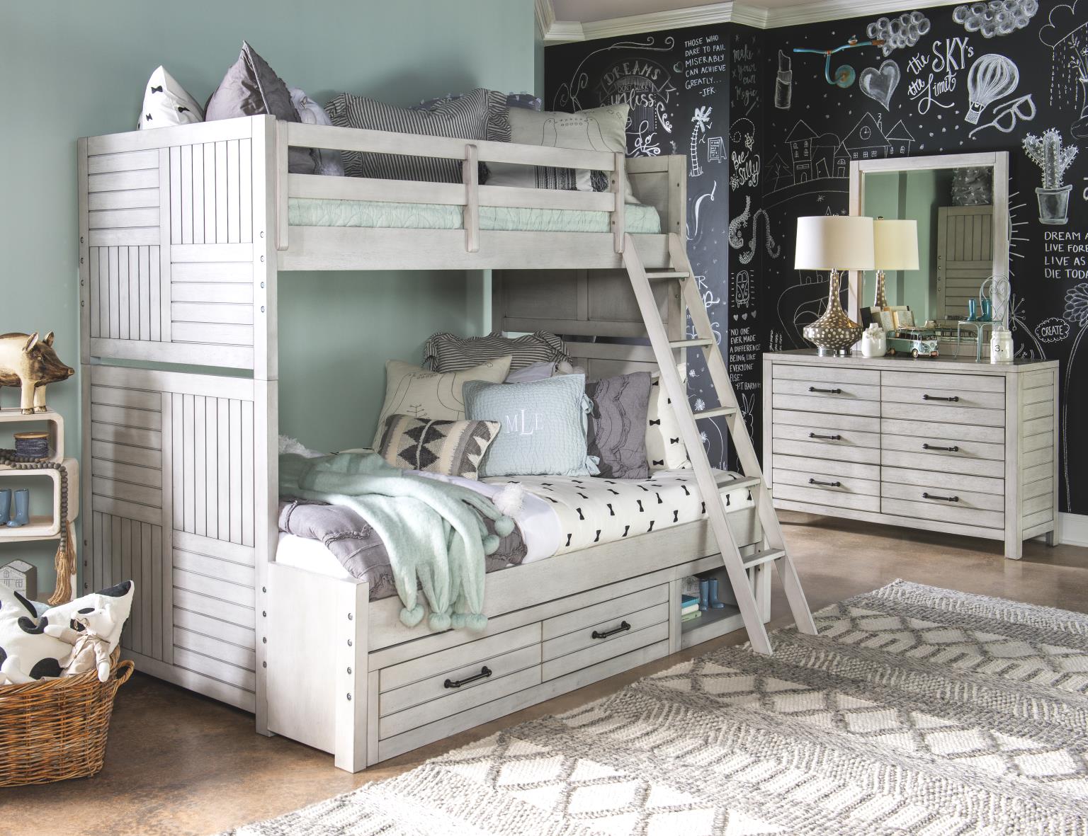 0833 Summer Camp LK Complete Twin Over Full Bunk Bed Stone Path Gray Finish 08338140K