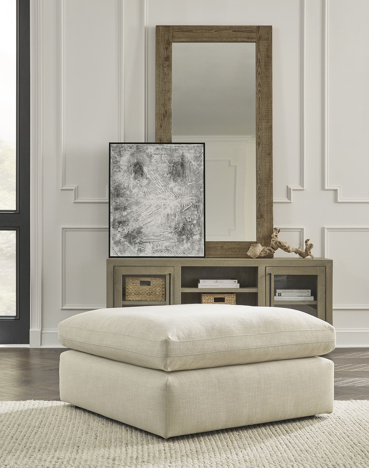 Elyza Oversized Accent Ottoman In Linen 1000608