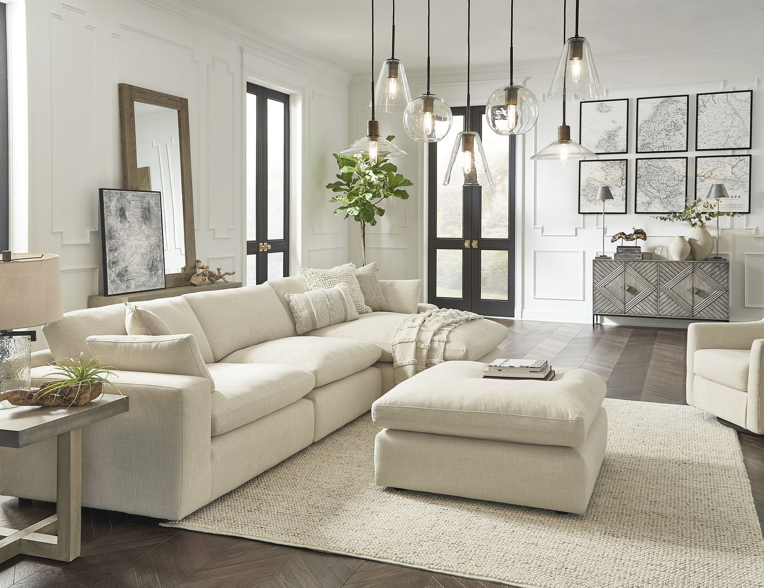 Elyza Oversized Accent Ottoman In Linen 1000608