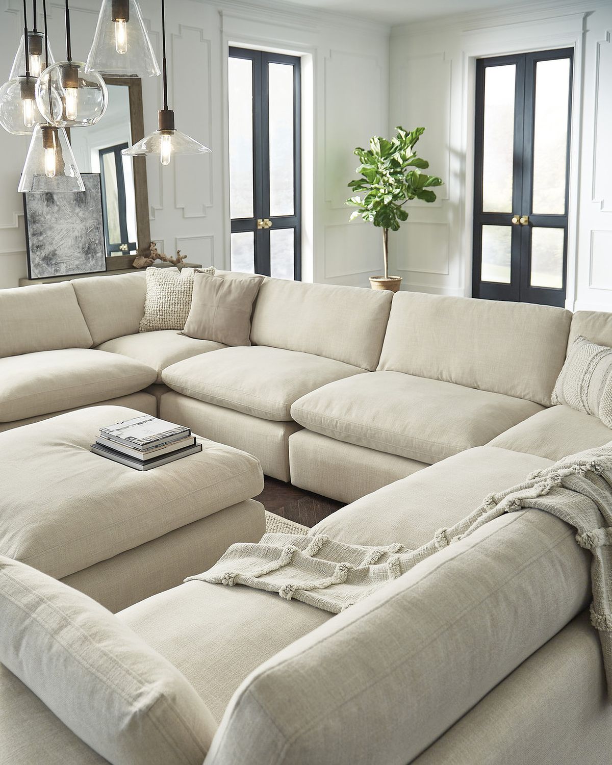 Elyza Oversized Accent Ottoman In Linen 1000608