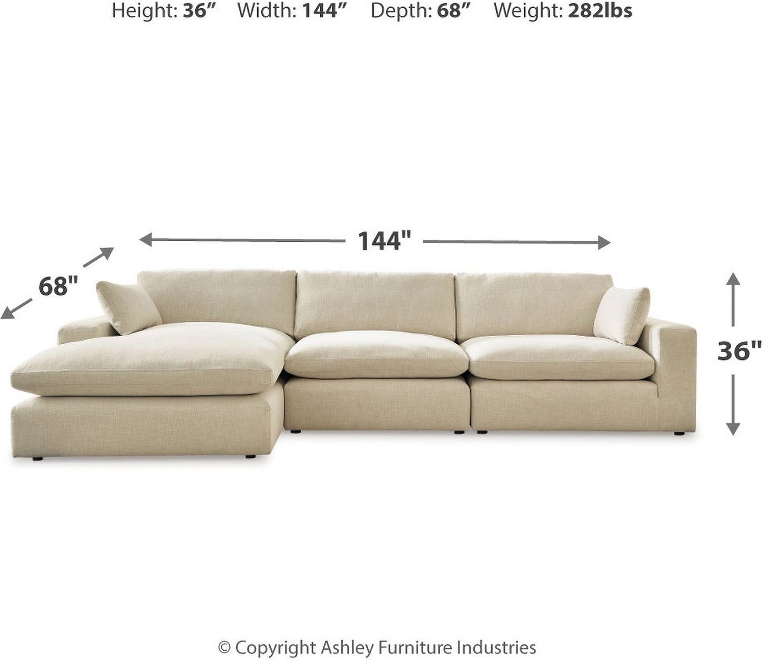 Elyza 3-Piece LAF Sectional With Chaise In Linen 10006S3