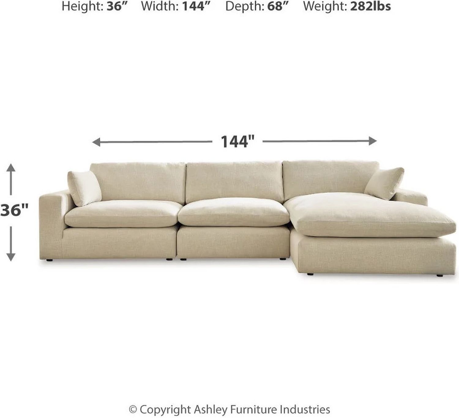 Elyza 3-Piece RAF Sectional With Chaise In Linen 10006S4