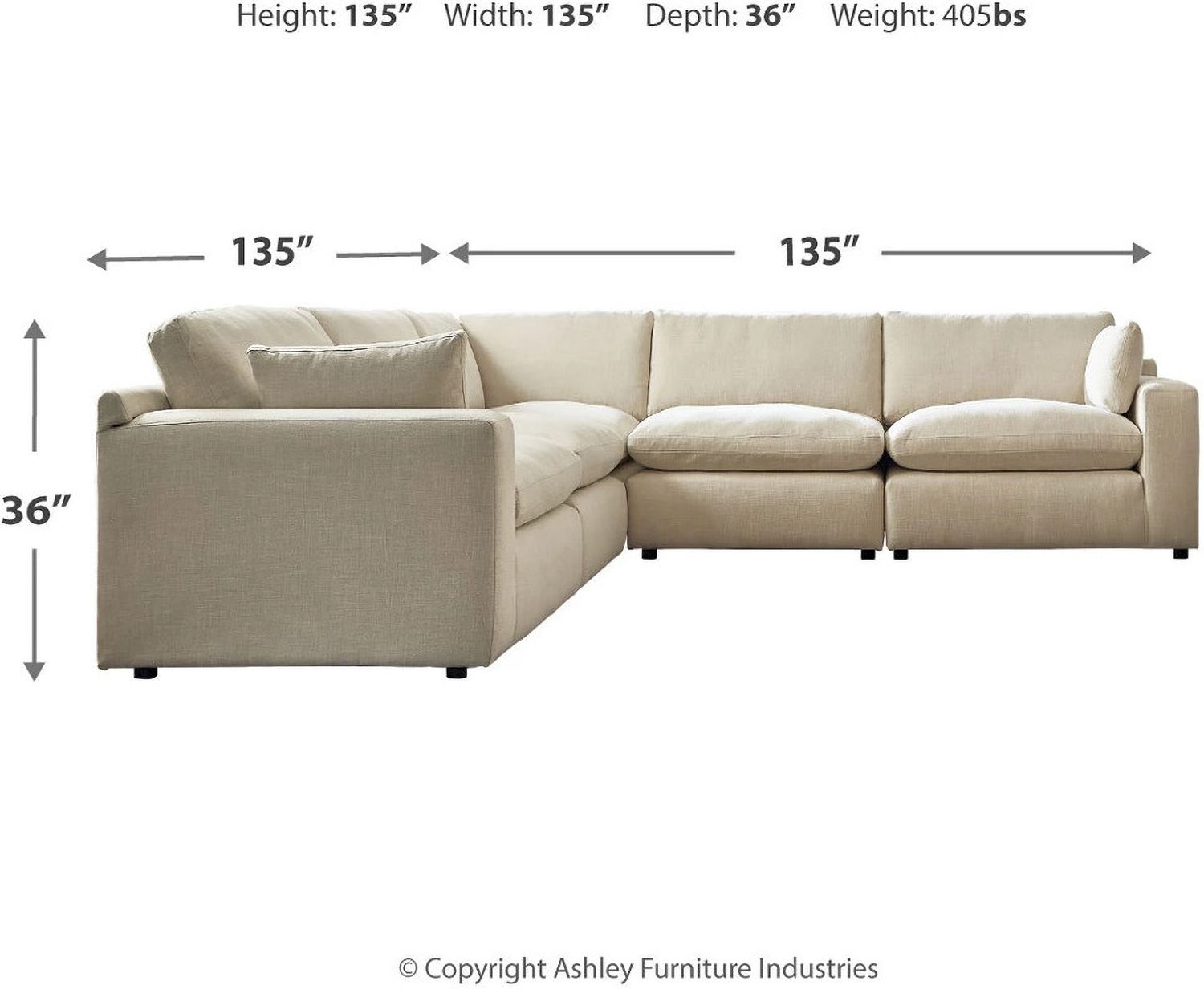 Elyza 5-Piece Sectional In Linen 10006S5