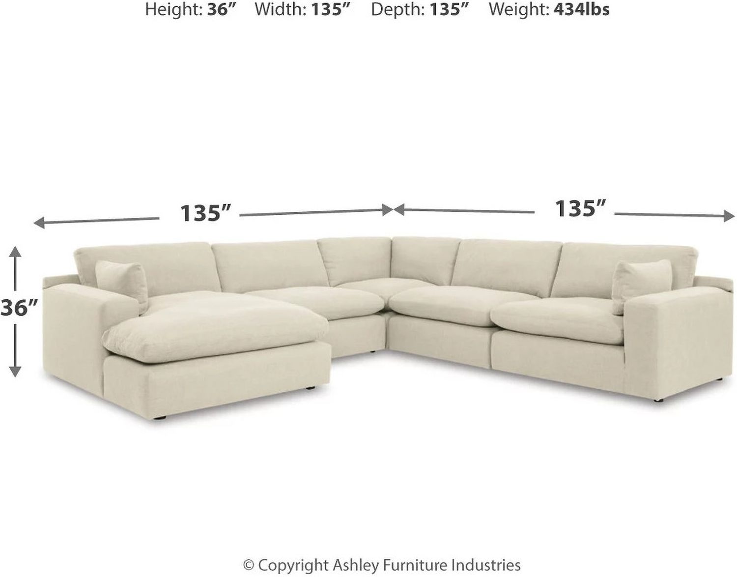 Elyza 5-Piece LAF Sectional With Chaise In Linen 10006S6