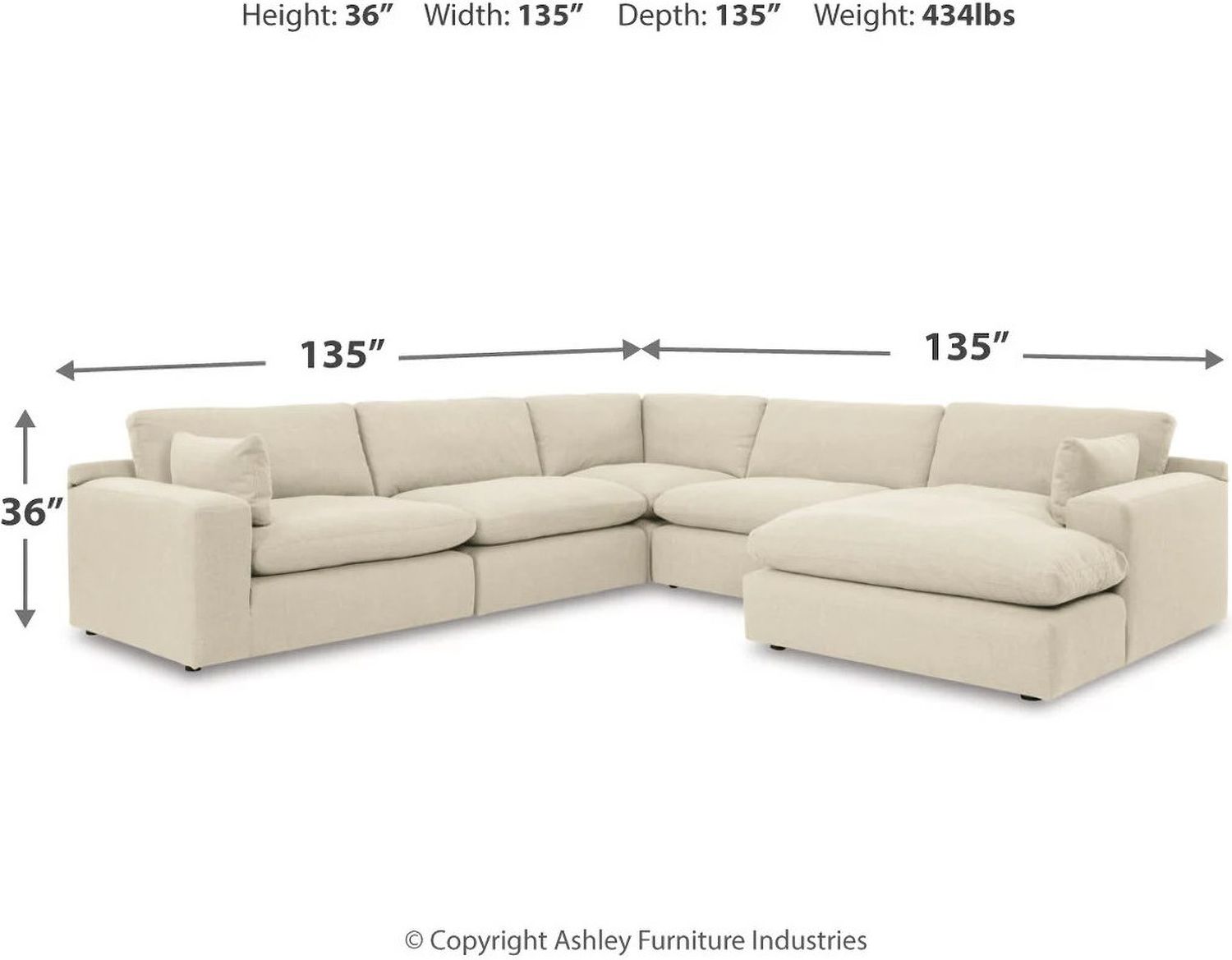 Elyza 5-Piece RAF Sectional With Chaise In Linen 10006S7