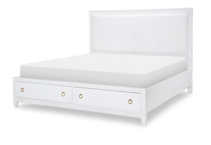 1160 Summerland BR Complete Upholstered Bed W Storage Cal King 6/0 White Finish 11604237K