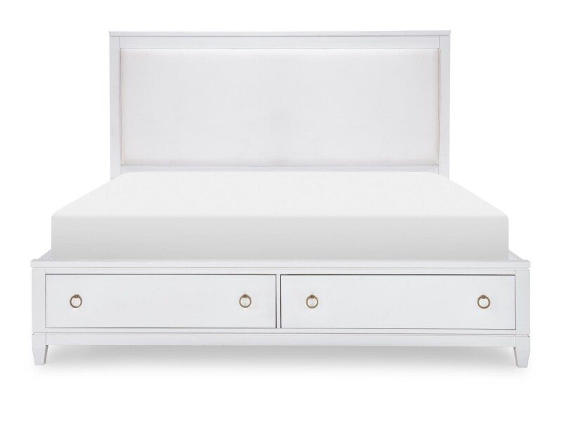 1160 Summerland BR Complete Upholstered Bed W Storage Cal King 6/0 White Finish 11604237K