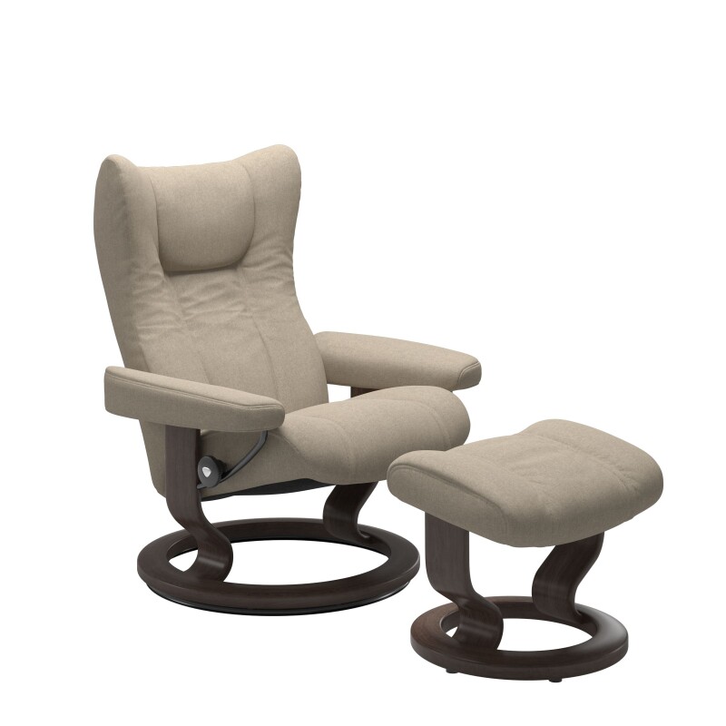 Stressless® Wing (M) Classic Base Recliner with Ottoman 11610155798111