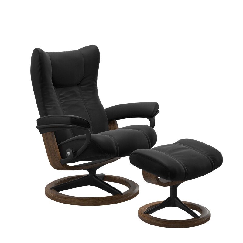 Stressless® Wing (M) Signature Base Recliner with Ottoman 1161315094194502