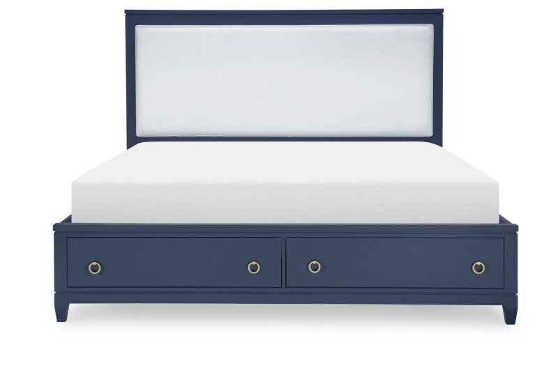 1162 Summerland BR Complete Upholstered Bed W Storage King 6/0 Blue Finish 11624237K