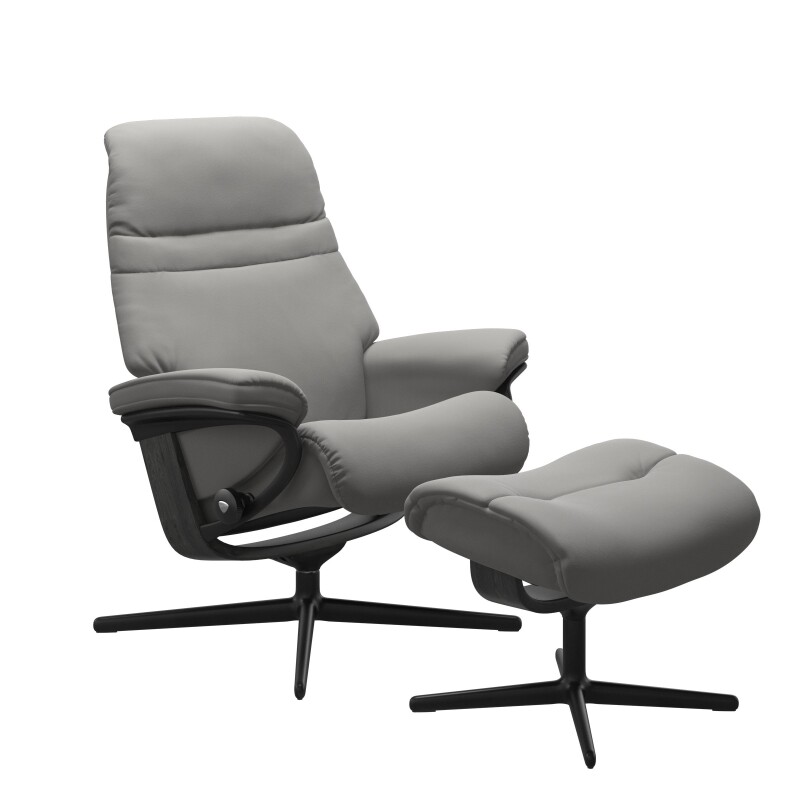 Stressless® Sunrise (M) Cross Base Recliner with Ottoman 1237317094104508