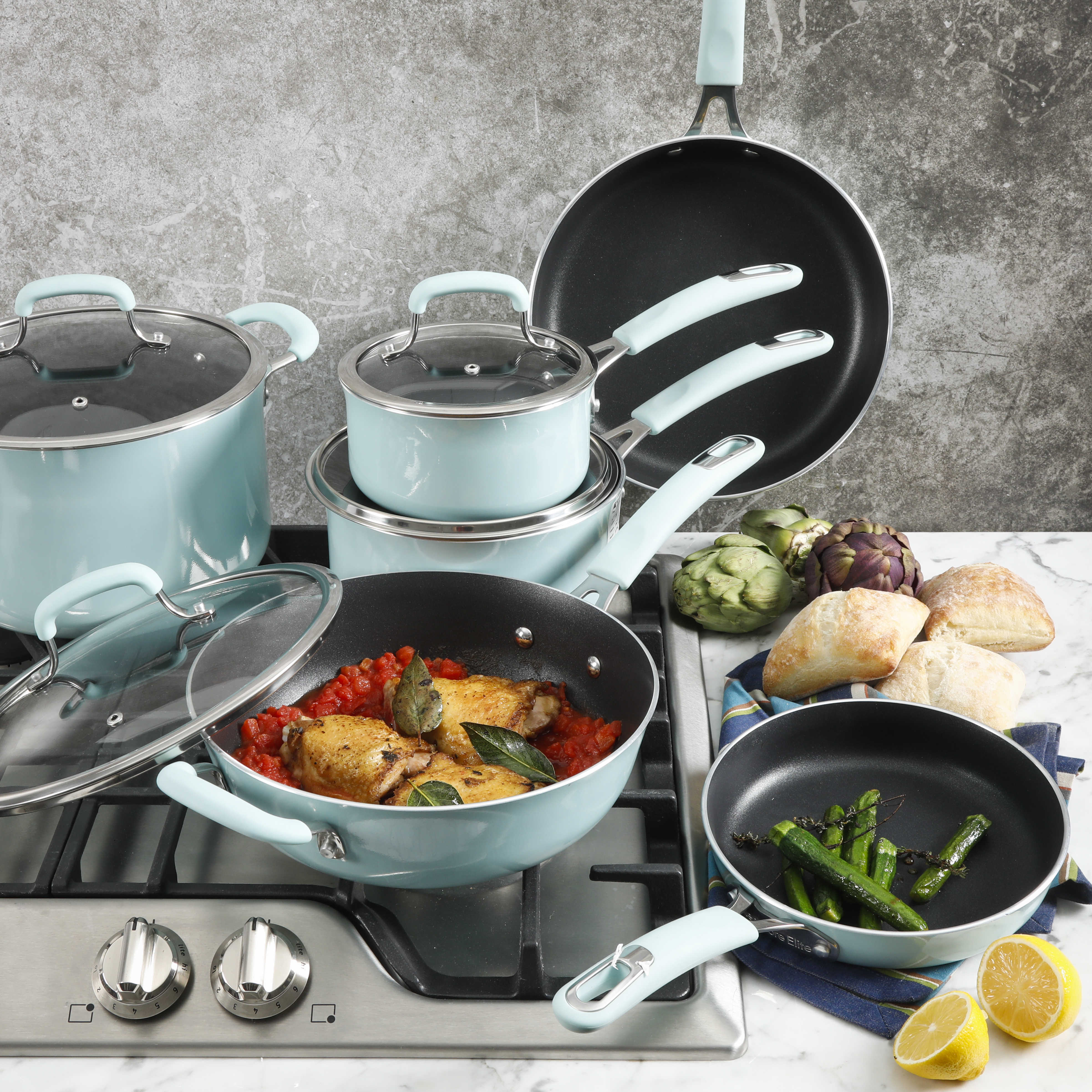 Elite Andover Nonstick Platinum Forged Aluminum Cookware Set, 10-Piece, Glacier Blue 12636910