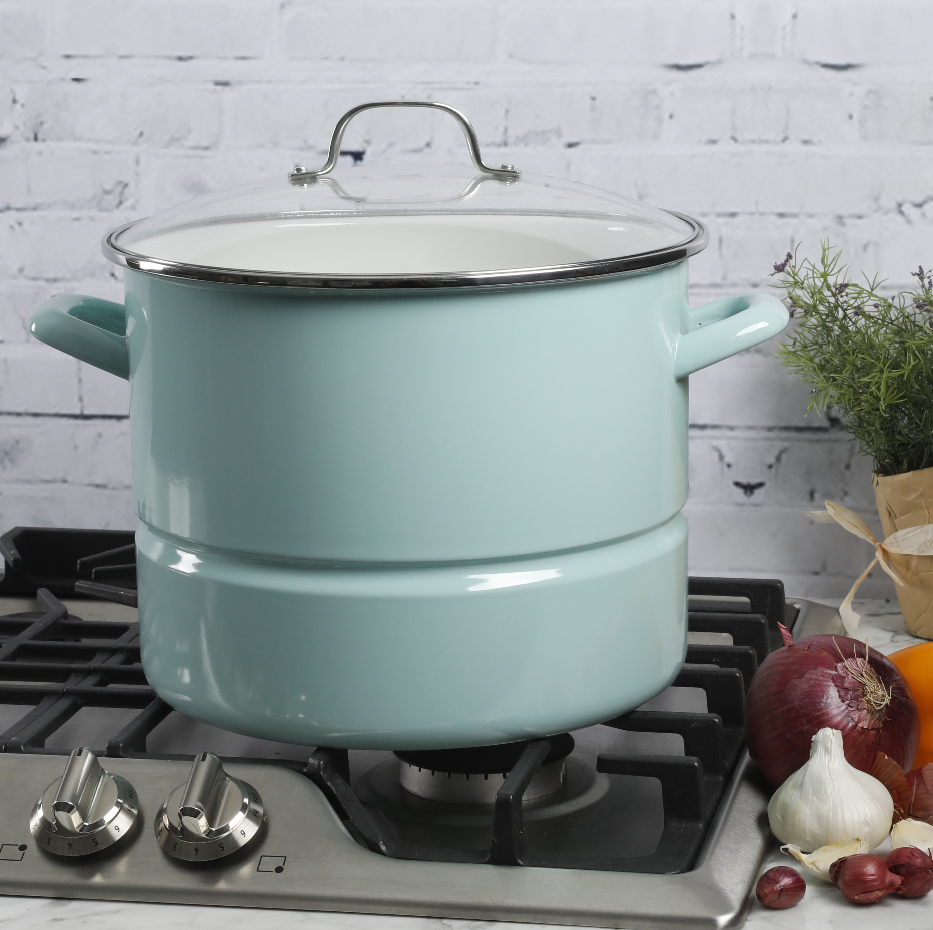 Broadway Steamer Stock Pot with Insert and Lid, 16-Quart, Glacier Blue 12639403