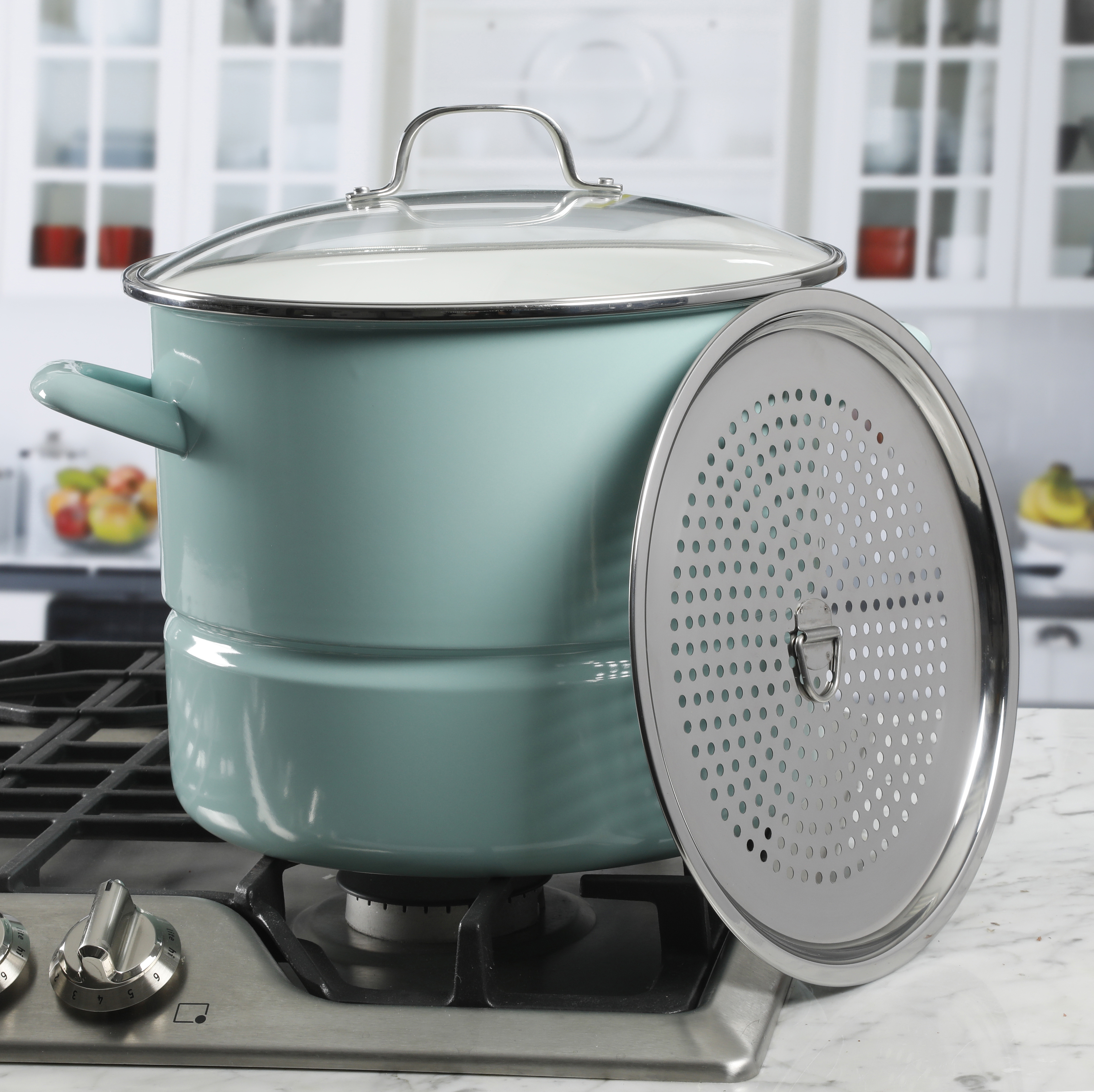 Broadway Steamer Stock Pot with Insert and Lid, 16-Quart, Glacier Blue 12639403