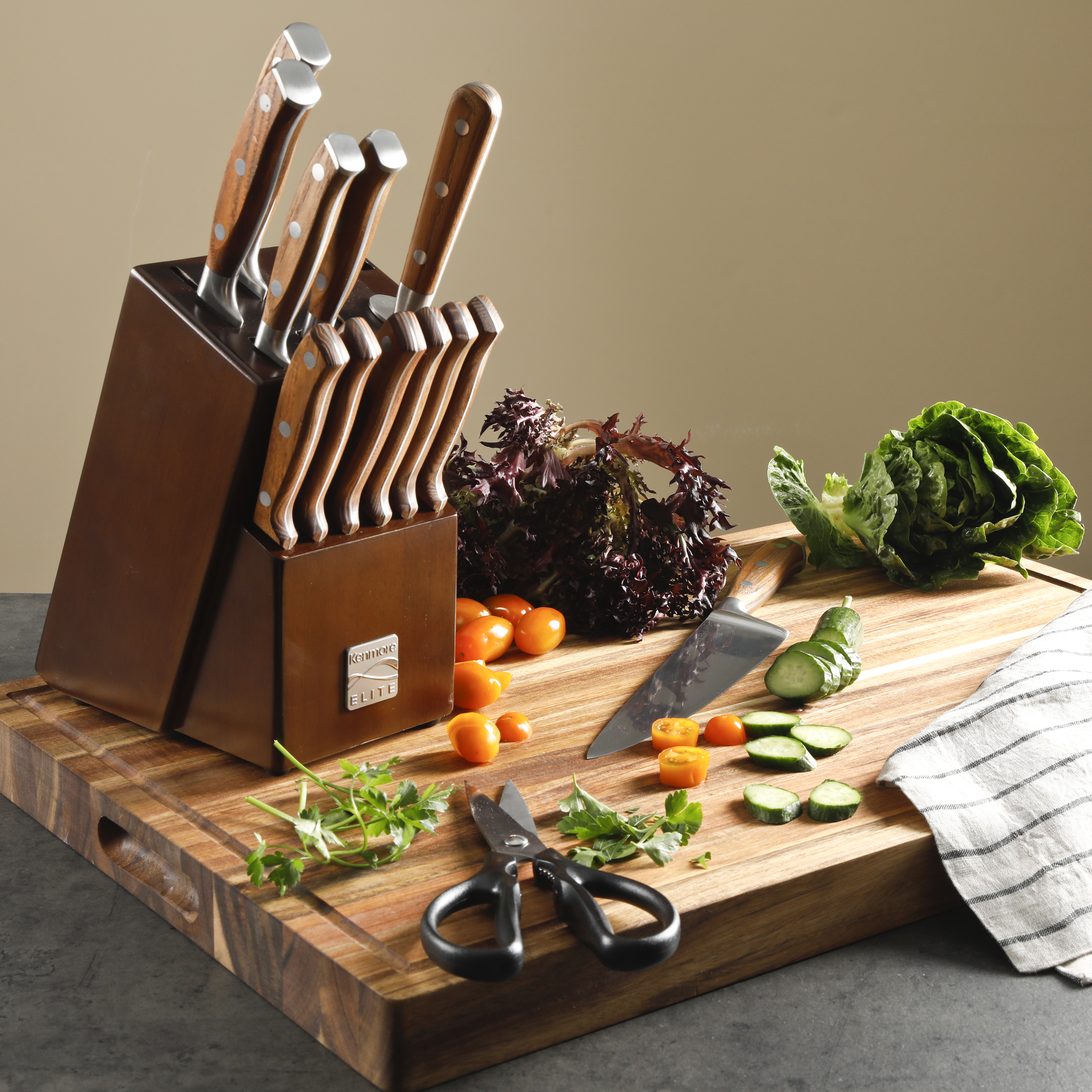 Elite Wilson Stainless Steel Knife Block Set, 14-Piece, Walnut 12750314