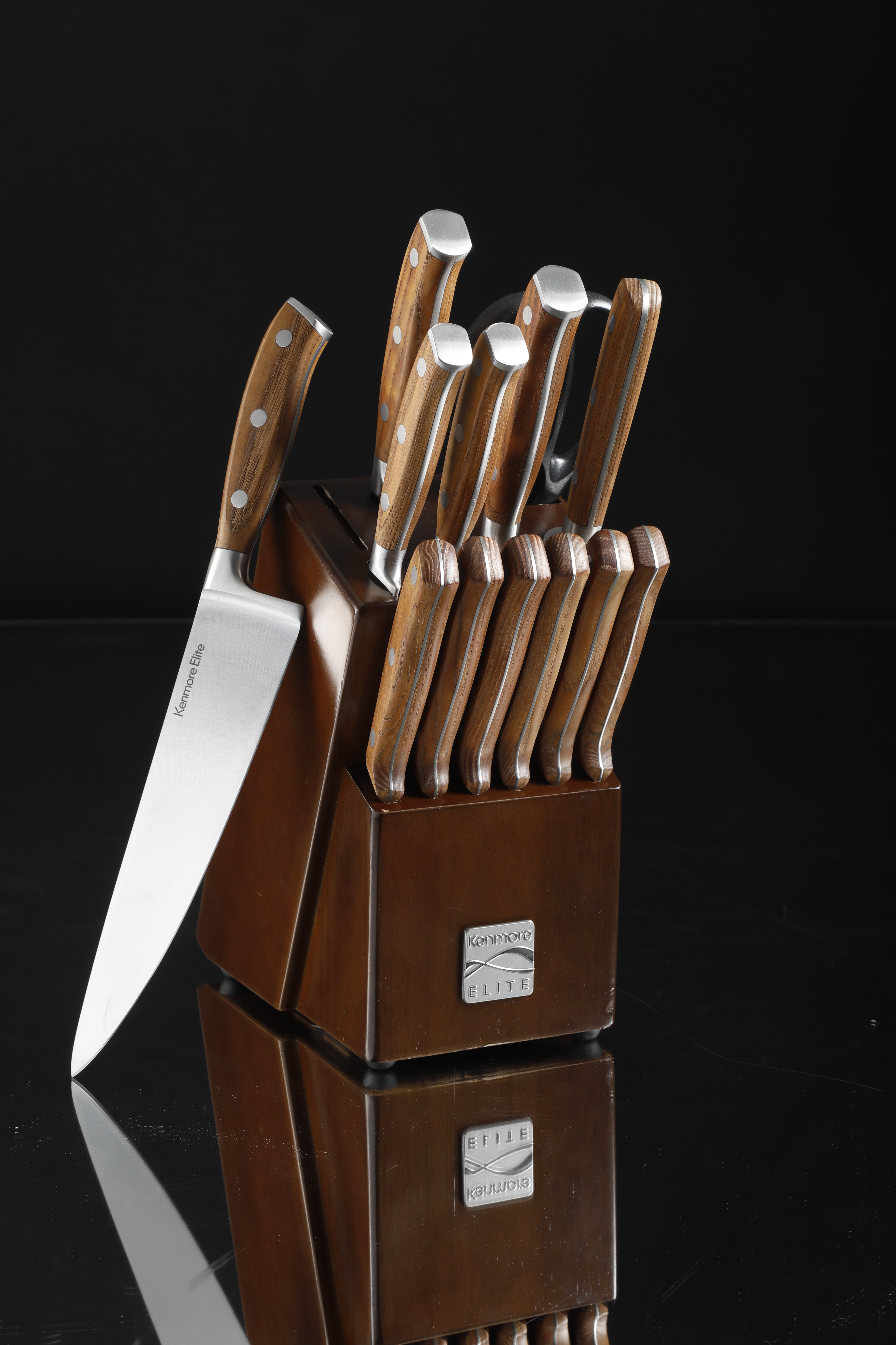 Elite Wilson Stainless Steel Knife Block Set, 14-Piece, Walnut 12750314