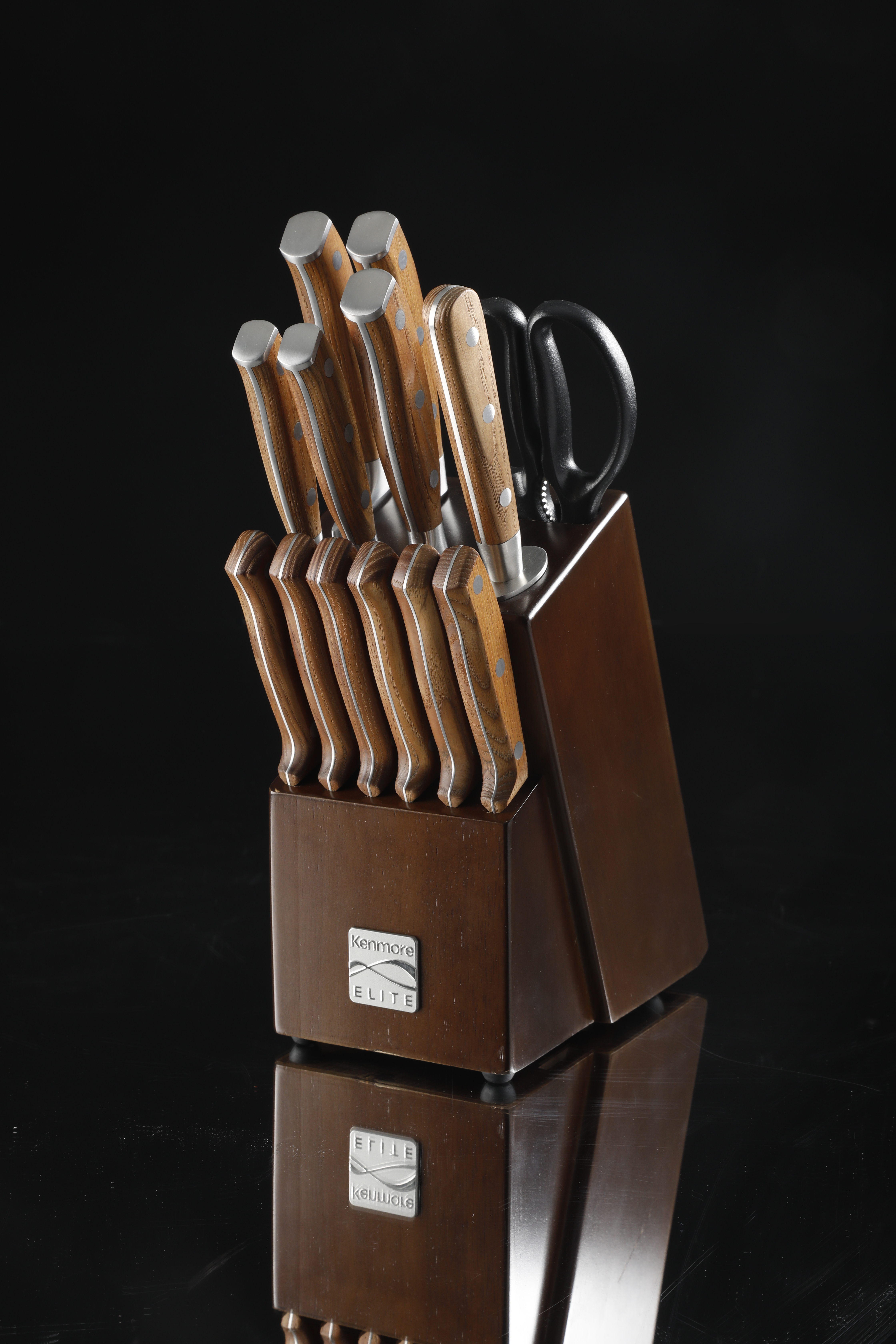 Elite Wilson Stainless Steel Knife Block Set, 14-Piece, Walnut 12750314