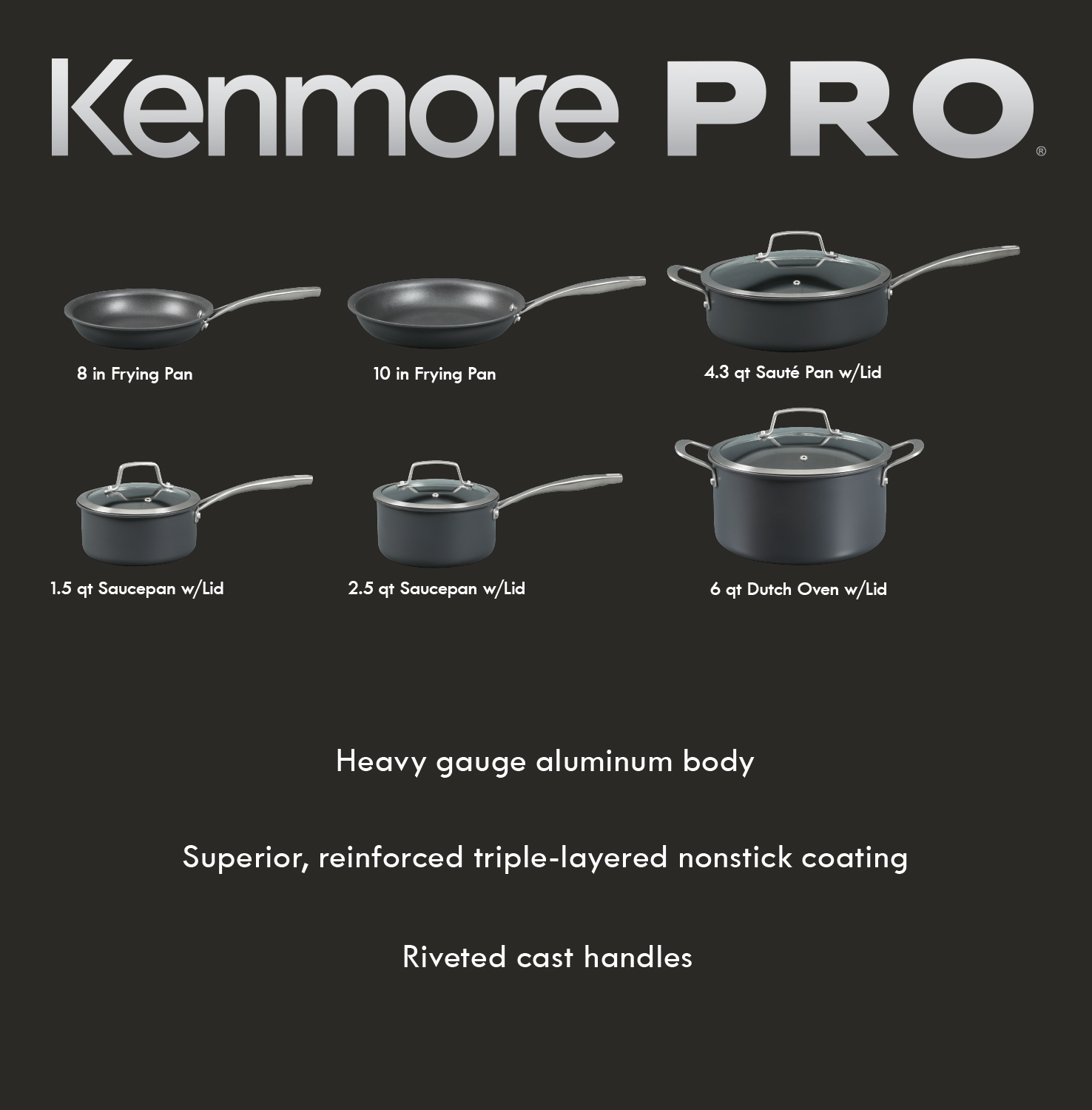 Pro Arbor Heights 7-Layer Hard Anodized Induction Nonstick Platinum Forged Aluminum Cookware Set, 10-Piece, Black 12762110