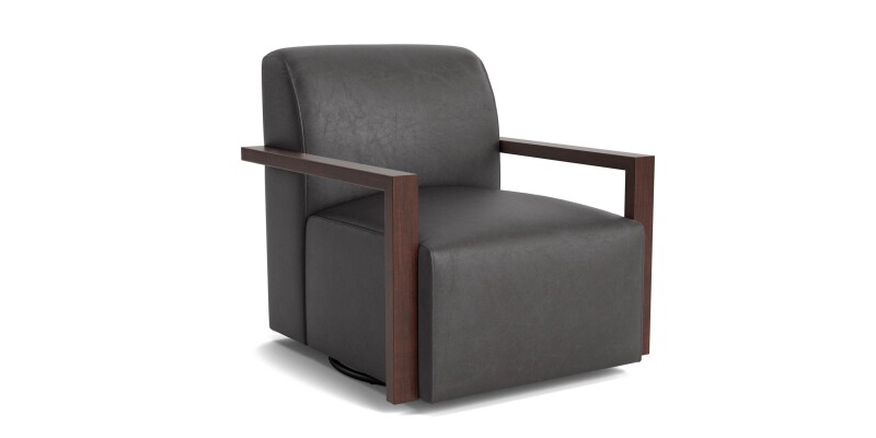 Creswell Leather Wood Arm Swivel Chair 132805L53