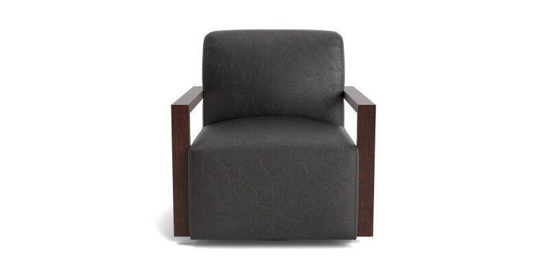 Creswell Leather Wood Arm Swivel Chair 132805L56