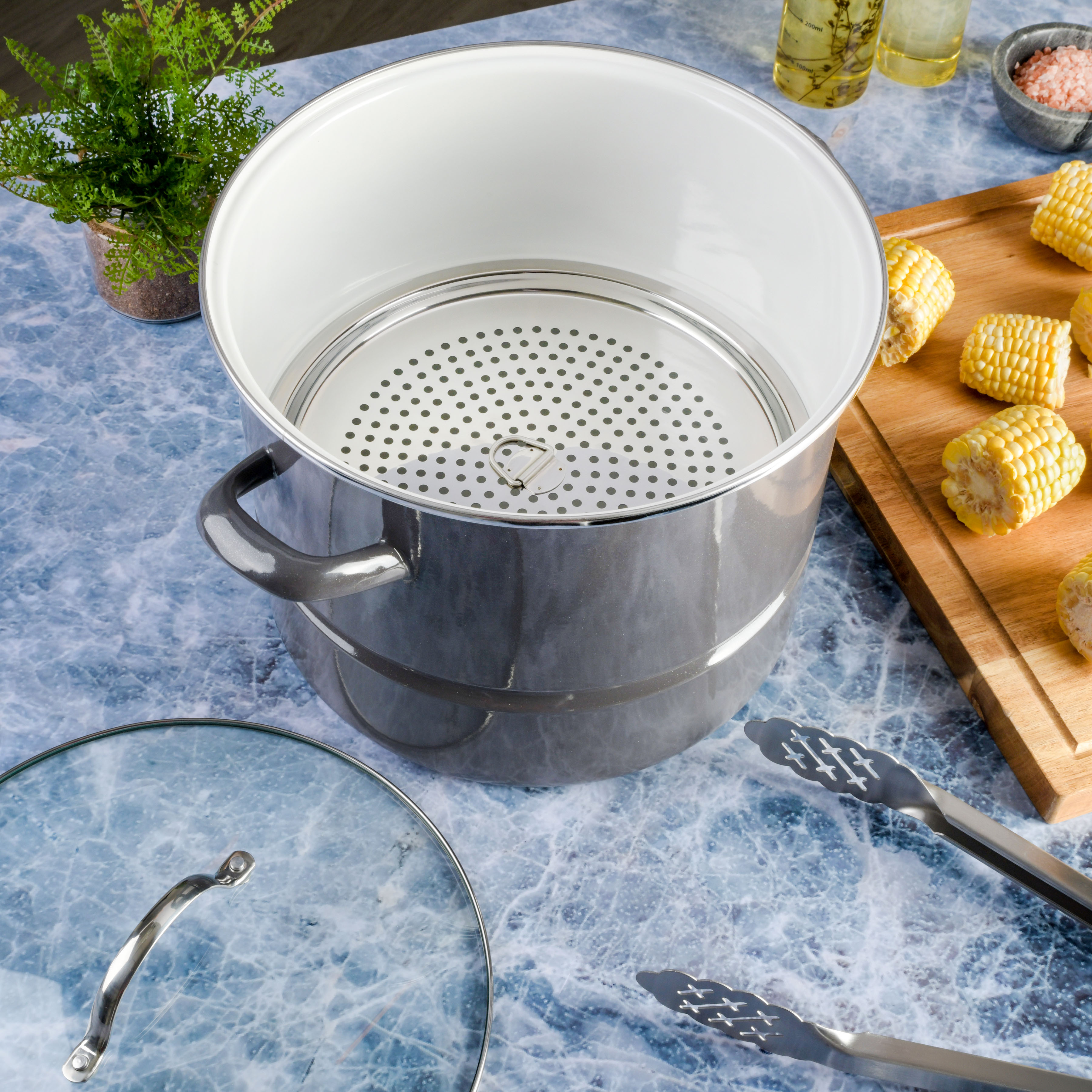 Broadway 16-Quart Steamer Stock Pot - Graphite Grey 13740903