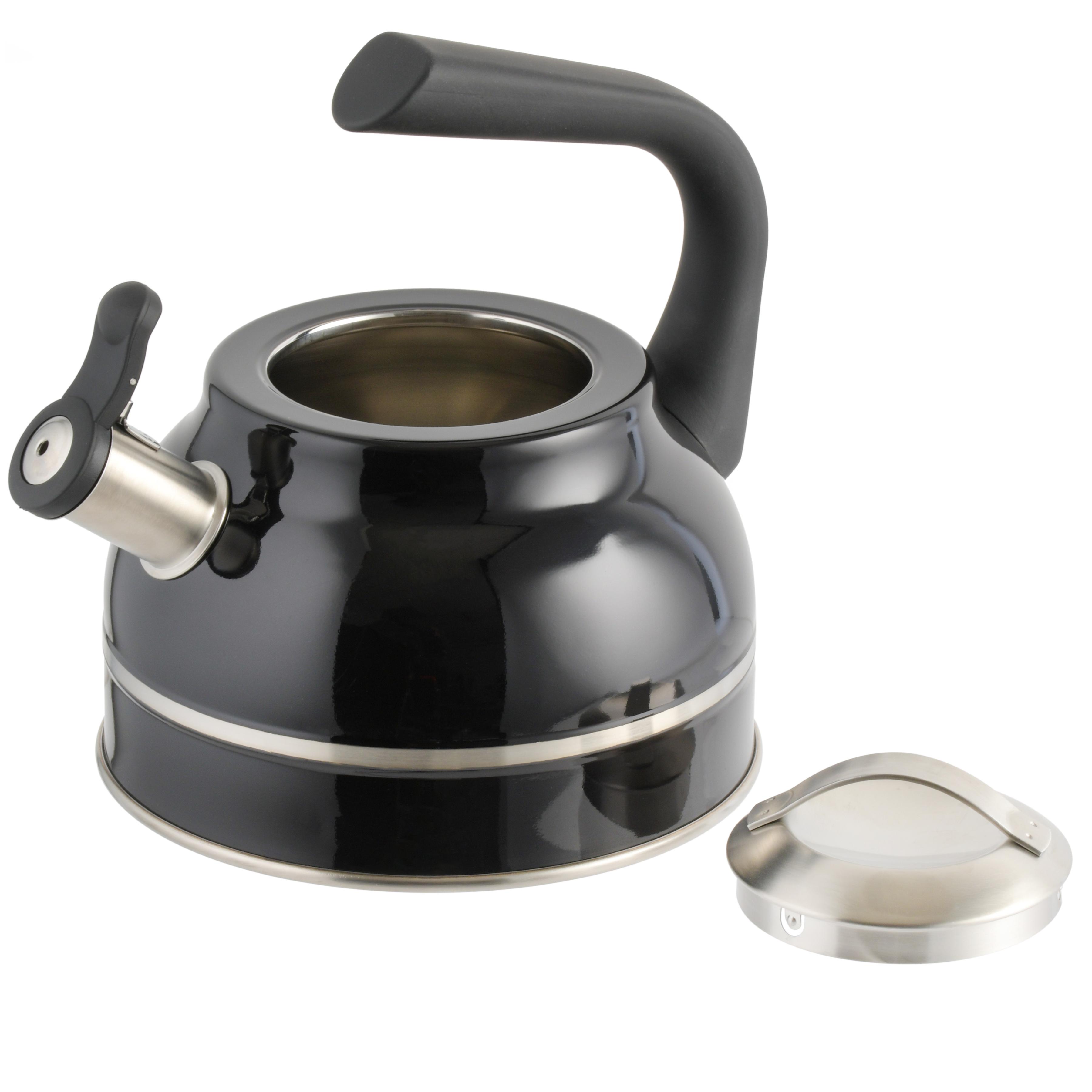 Elite Costner 2.3 Qt Stainless Steel Tea Kettle w/Encapsulated Base & Bakelite Handle - Satin Interior/Black Exterior 13741101
