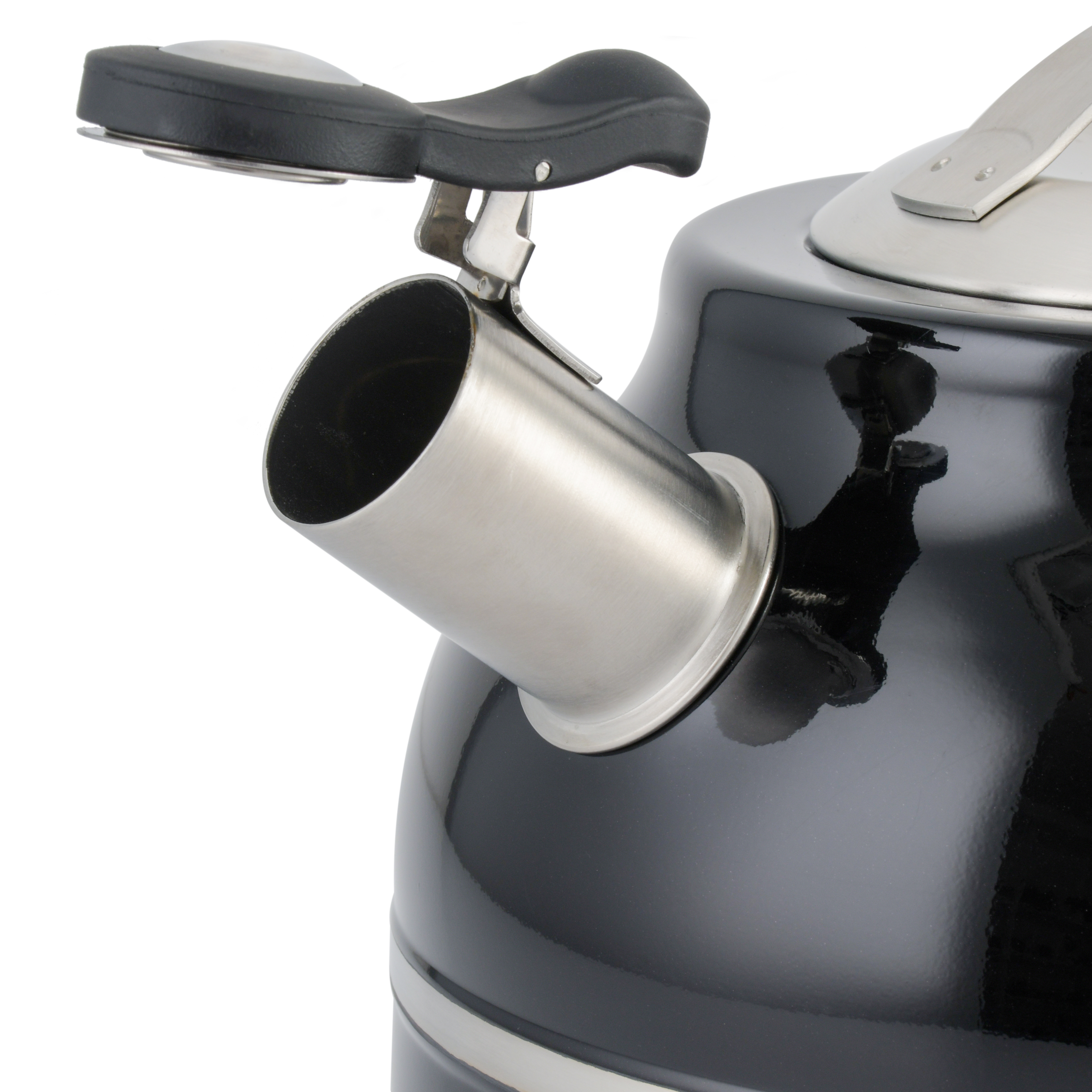 Elite Costner 2.3 Qt Stainless Steel Tea Kettle w/Encapsulated Base & Bakelite Handle - Satin Interior/Black Exterior 13741101