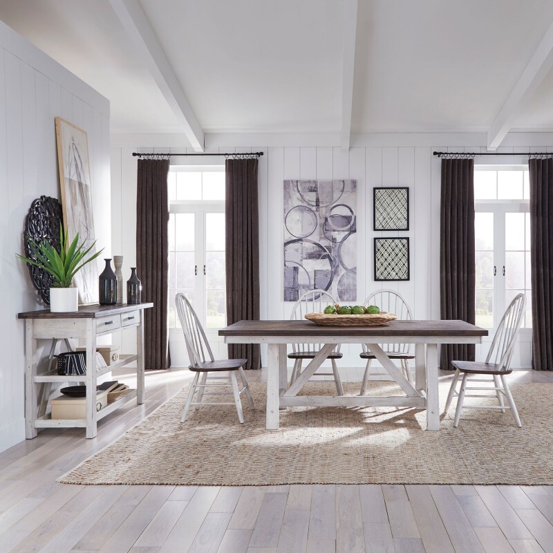Farmhouse 5 Piece Trestle Table Set 139WHCD5TRS