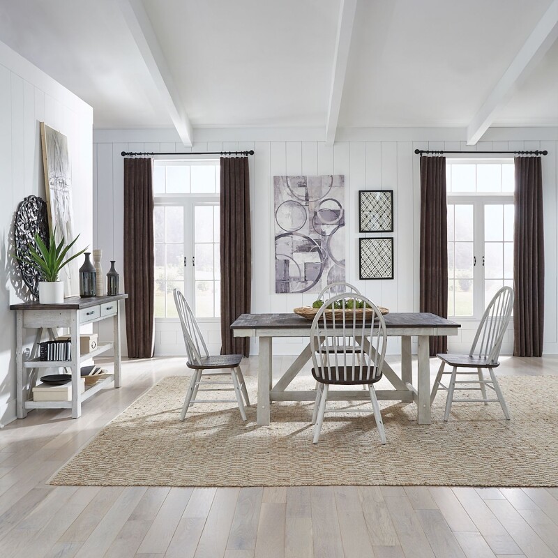 Farmhouse Optional 5 Piece Trestle Table Set 139WHCDO5TRS