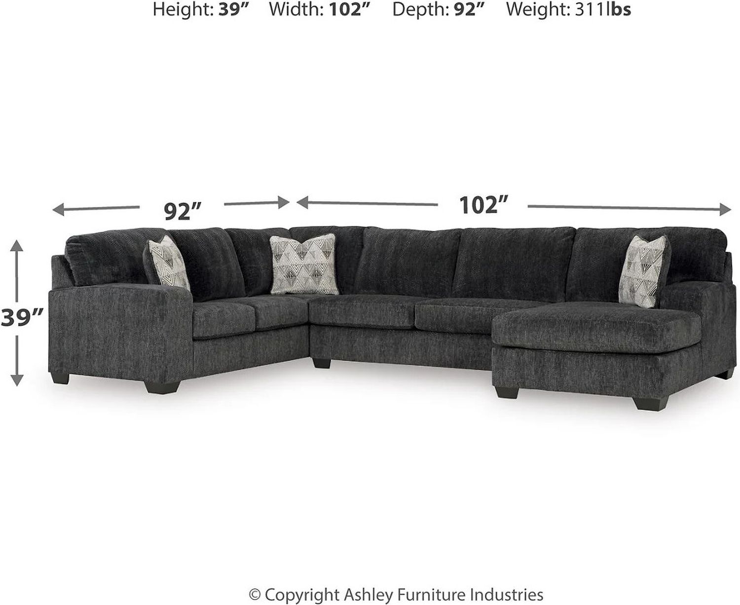 Hollyview 3-Piece Sectional with Chaise In Shadow 15205S1