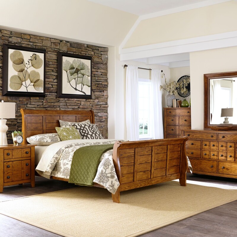 Grandpas Cabin King California Sleigh Bed, Dresser & Mirror, Chest, Night Stand 175BRKCSDMCN