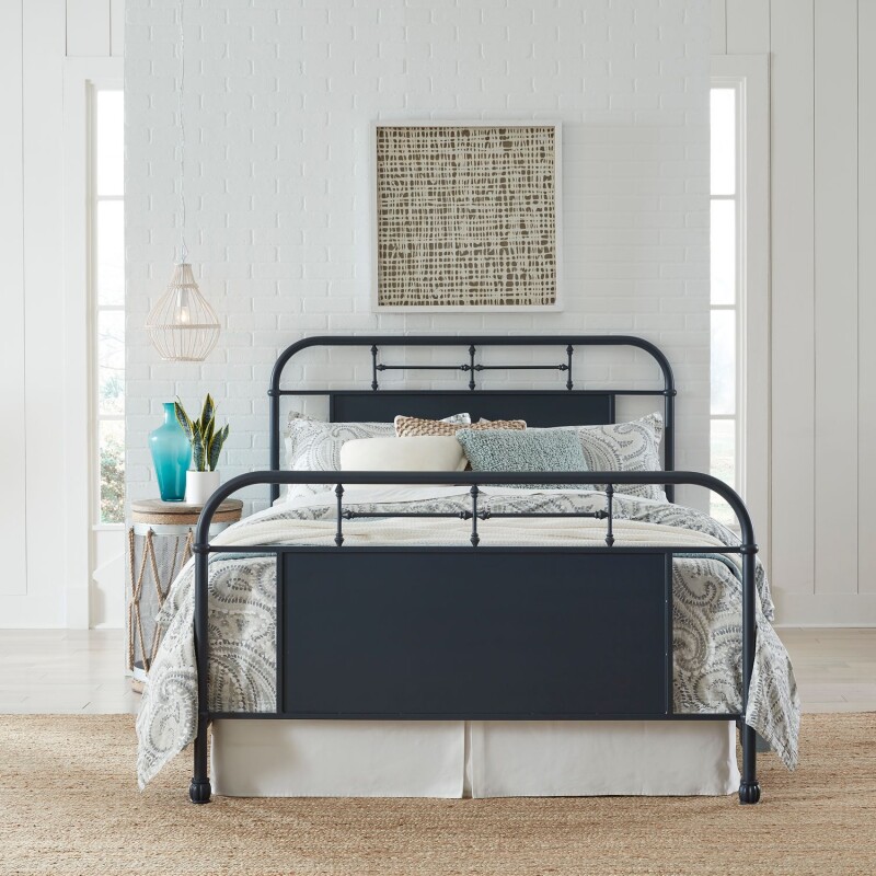Vintage Series King Metal Bed- Navy 179BR15HFRN
