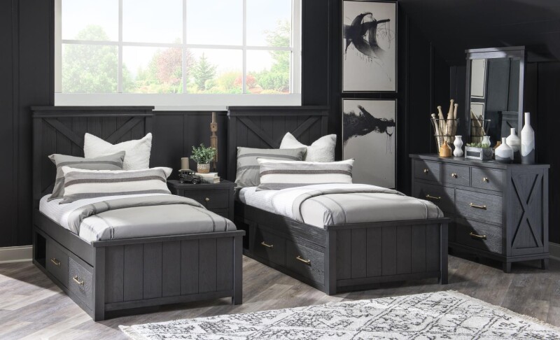 1860 Flatiron LK Complete Panel Bed Twin 33 Black Finish 18604103K