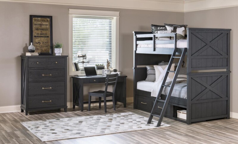 1860 Flatiron LK Complete Twin Over Twin Bunk Bed Black Finish 18608110K