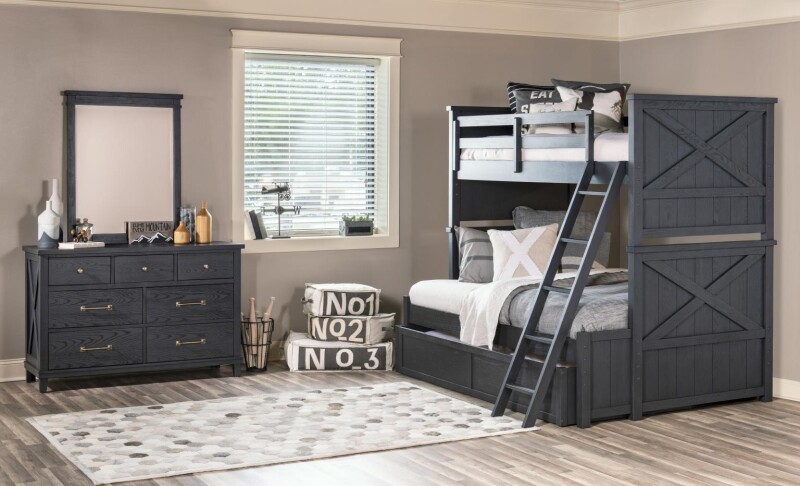 1860 Flatiron LK Complete Twin Over Full Bunk Bed Black Finish 18608140K