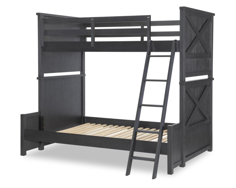 1860 Flatiron LK Complete Twin Over Full Bunk Bed Black Finish 18608140K