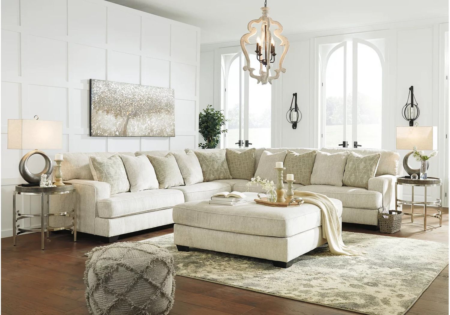 Rawcliffe 3-Piece Sectional with Ottoman In Parchment 19604U2