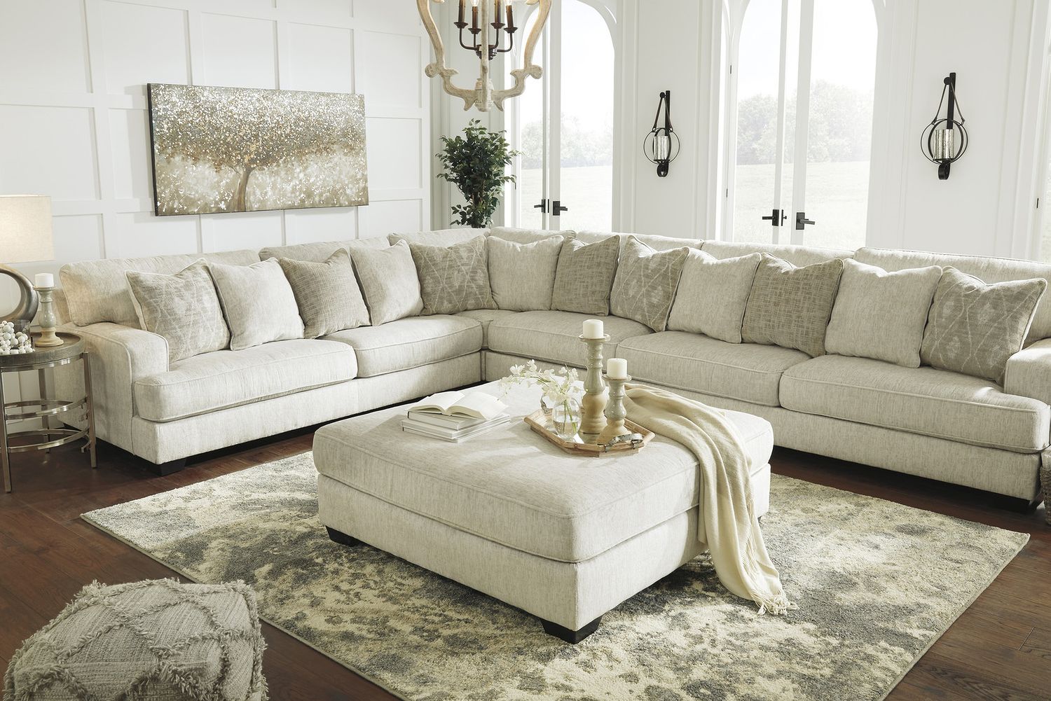 Rawcliffe 3-Piece Sectional with Ottoman In Parchment 19604U2