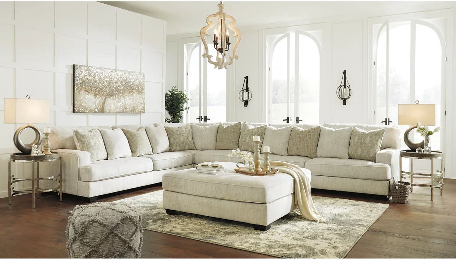 Rawcliffe 4-Piece Sectional with Ottoman In Parchment 19604U3