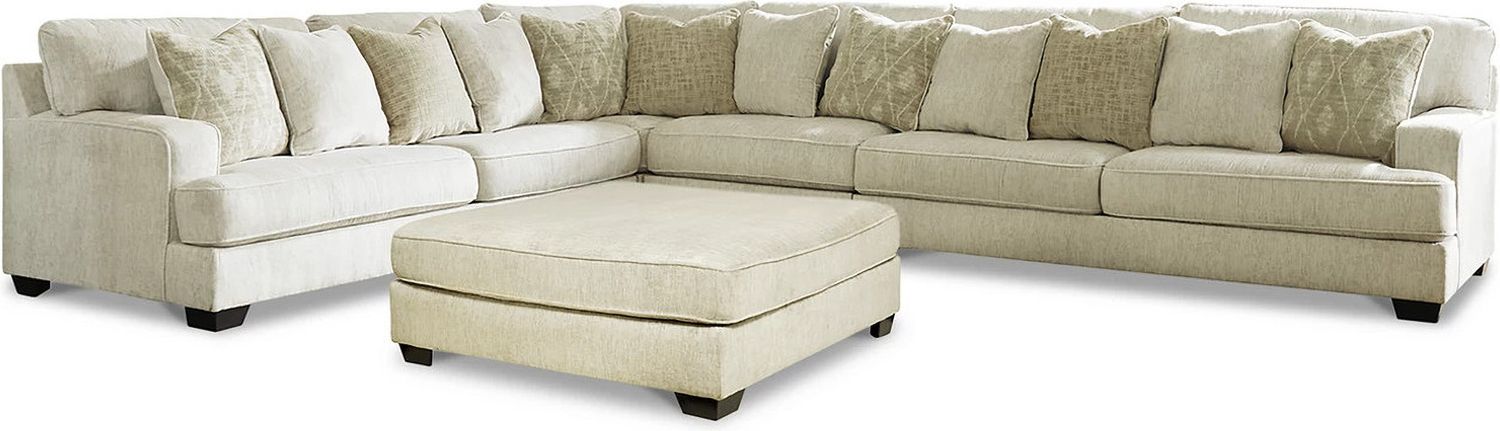 Rawcliffe 4-Piece Sectional with Ottoman In Parchment 19604U3