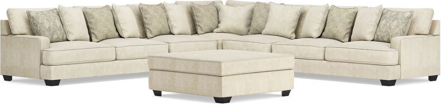 Rawcliffe 5-Piece Sectional and Oversized Ottoman In Parchment 19604U4