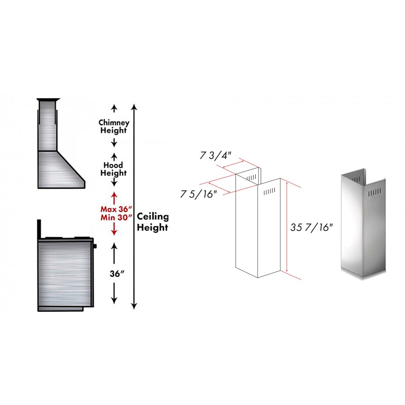 1-36" Chimney Extension for 9 ft. to 10 ft. Ceilings 1PCEXTALP10WL, product image 2 of 4