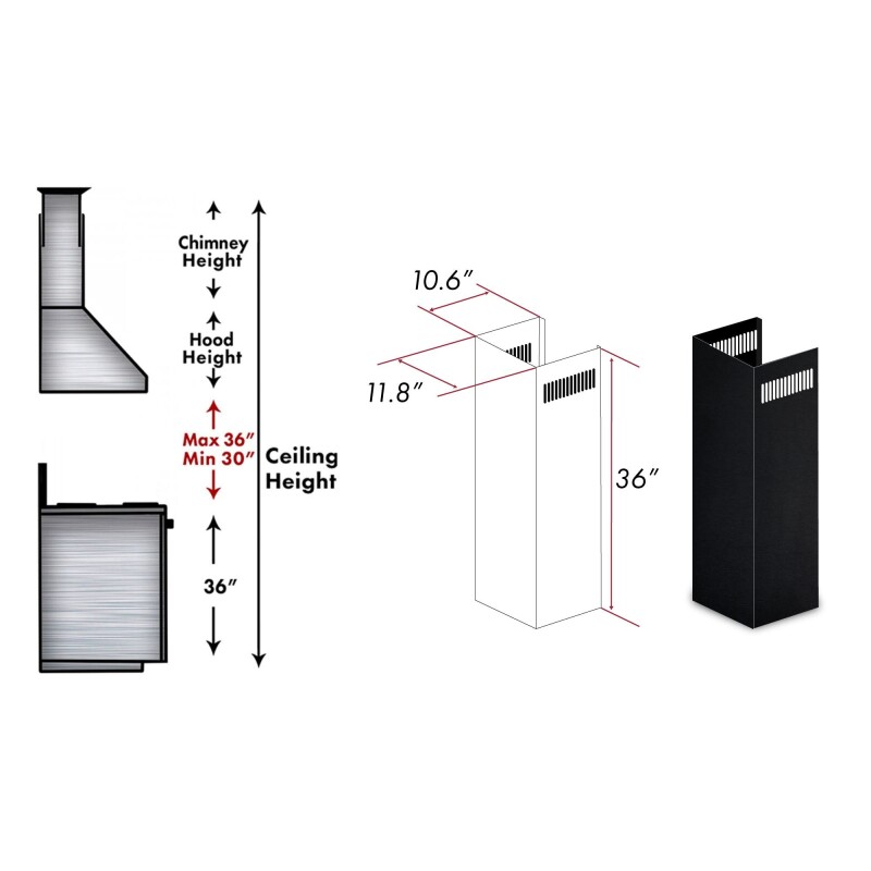 1-36" Chimney Extension for 9 ft. to 10 ft. Ceilings 1PCEXTBSKEN