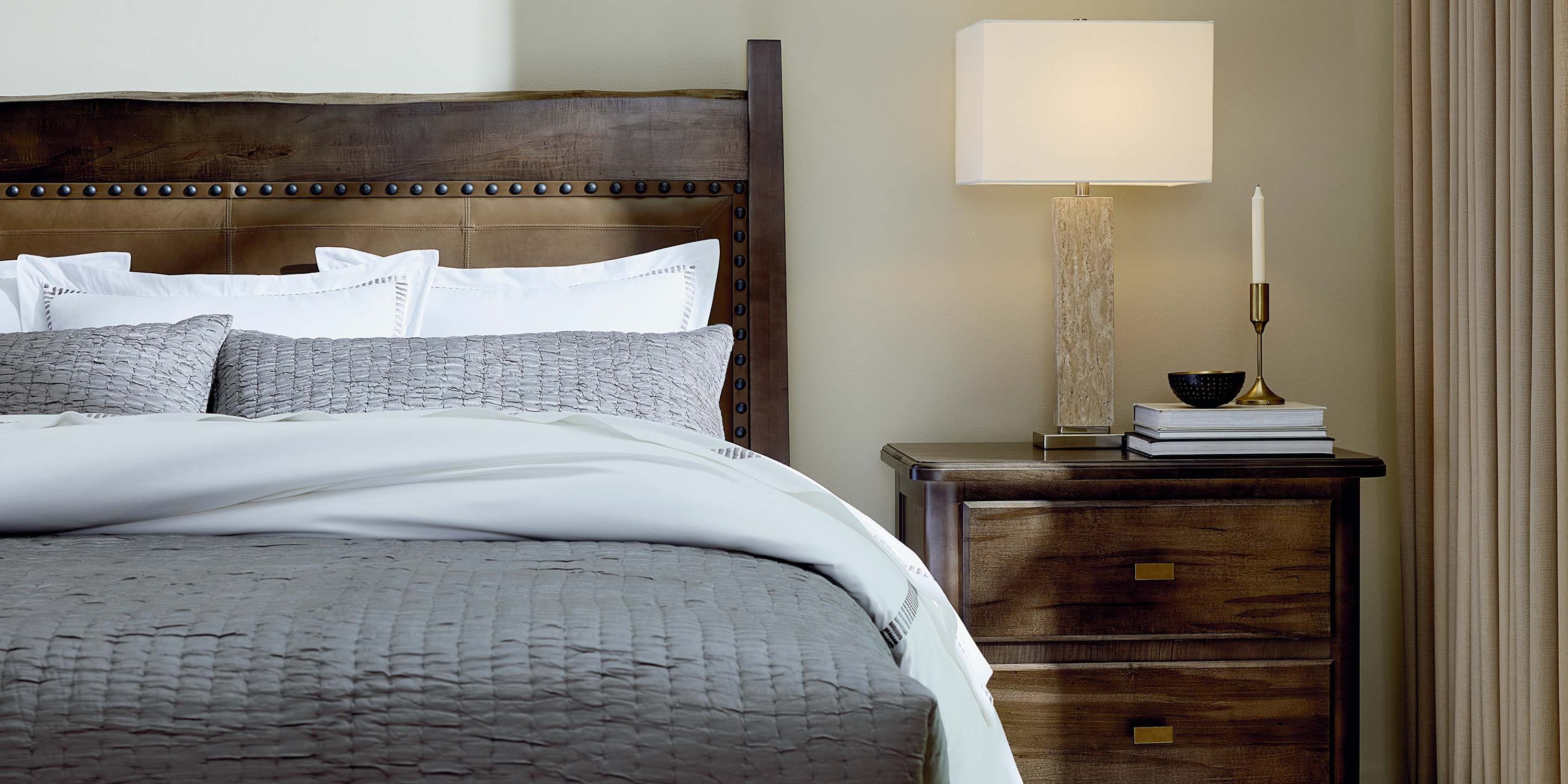 Heritage Live Edge Leather Upholstered Bed 2015H163L54