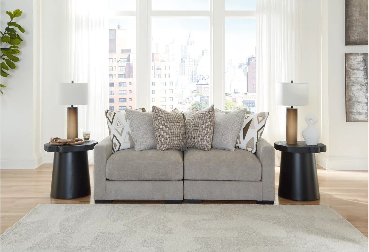Aslan Court 2-Piece Loveseat Sectional In Pebble 20305S1