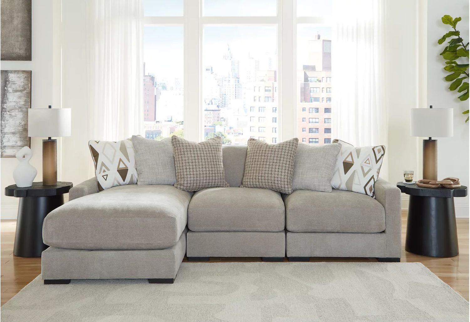Aslan Court 3-Piece LAF Sofa Sectional with Chaise In Pebble 20305S3