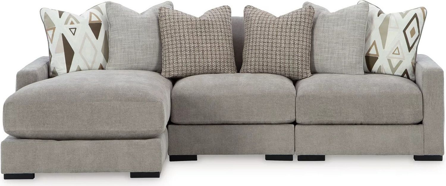 Aslan Court 3-Piece LAF Sofa Sectional with Chaise In Pebble 20305S3