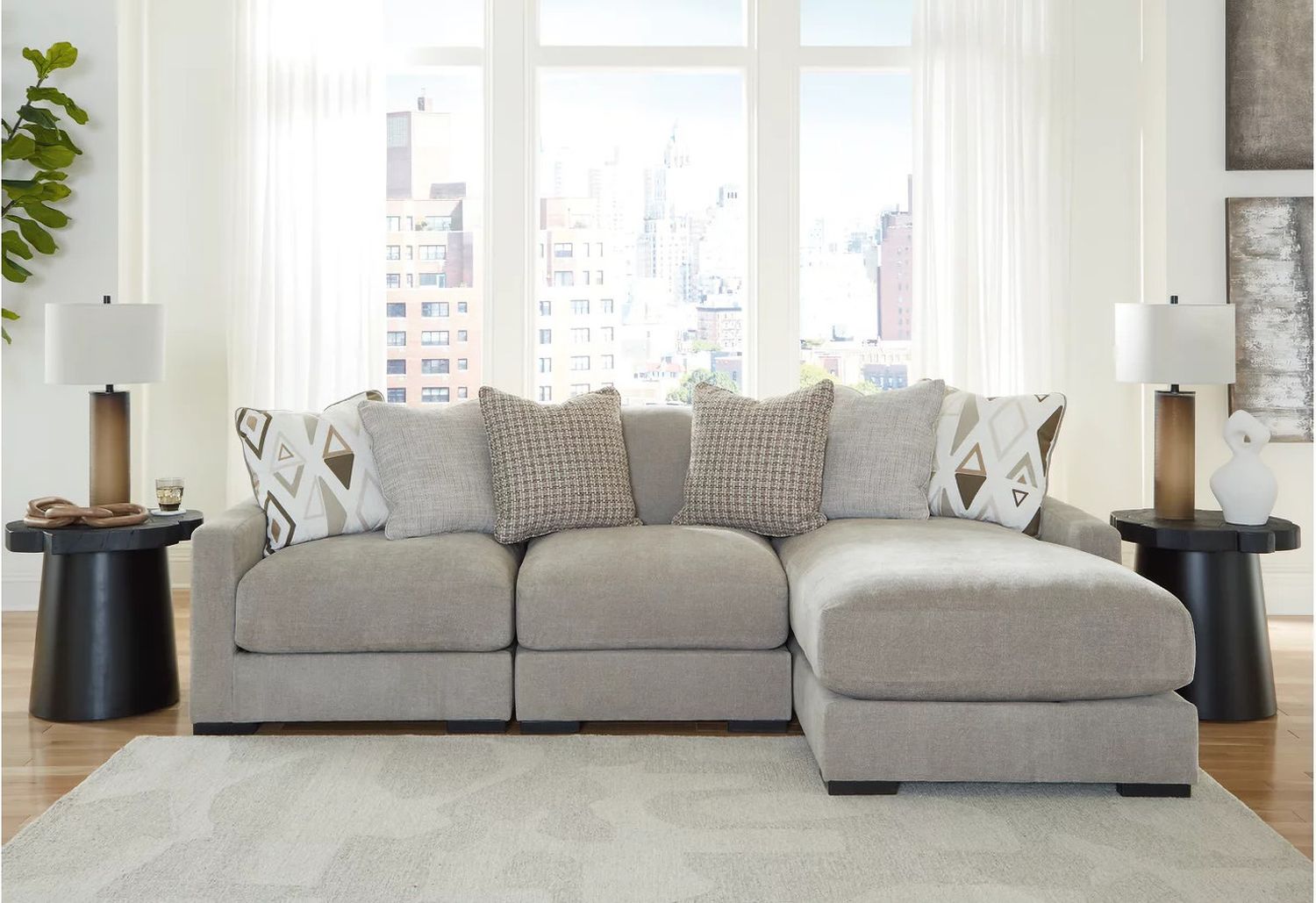 Aslan Court 3-Piece Sofa Sectional with Chaise In Pebble 20305S4